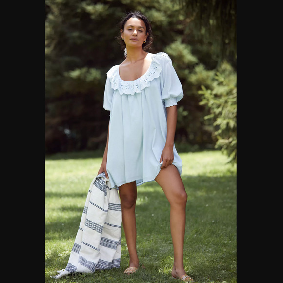 NWT Anthropologie Eyelet Cover-Up Blue Tunic Dress - Small - Picture 1 of 7